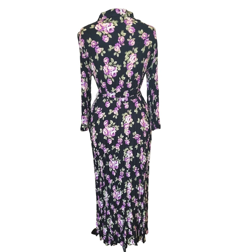 Zara Black Floral Button Down Belt Countrycore Prairie Boho Maxi Shirt Dress L - Picture 6 of 11